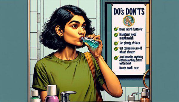 A woman rinsing with detox mouthwash before mouth swab drug testing