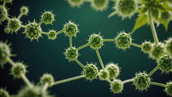 Artistic representation of THC molecules under microscope to illustrate a failed drug test for weed