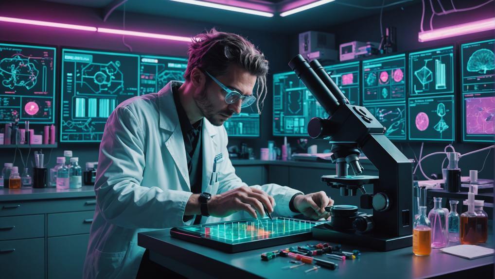 A scientist analyzing samples with a microscope in a modern laboratory setup, indicative of a high-tech environment for conducting a hair drug test at Quest Diagnostics.